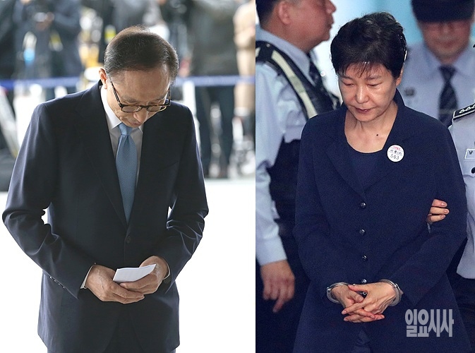 ▲ 이명박 전 대통령(사진 왼쪽)과 박근혜 전 대통령 사진=사진공동취재단