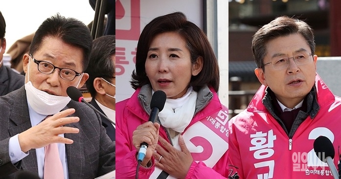▲ (사진 왼쪽부터)박지원(민생당)·나경원·황교안(미래통합당) 후보