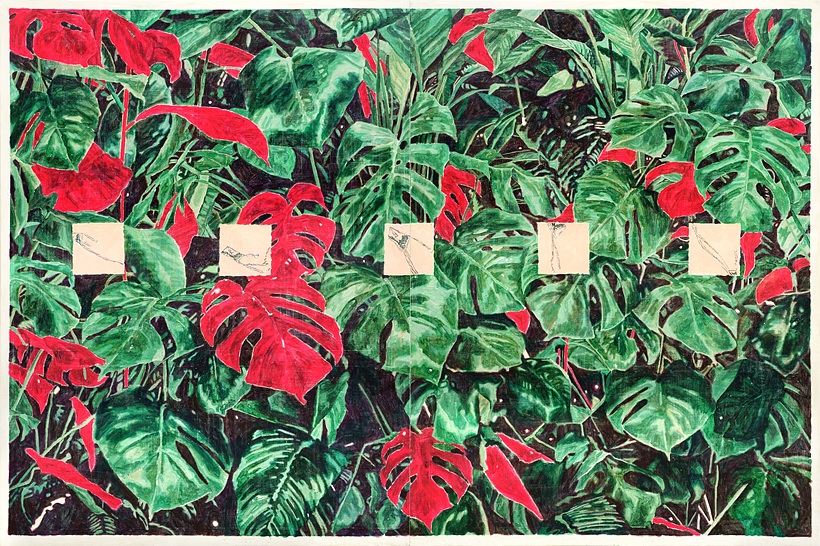 ▲ 빽빽한 풀 사이의 틈, acrylic on canvas, 200×300㎝, 2020, 송수민