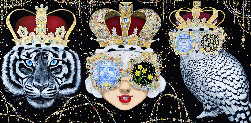 Sealed smile, 2020, 장지에 채색, 193x390cm ▲ Sealed smile. 2020. 장지에 채색. 193x390cm_