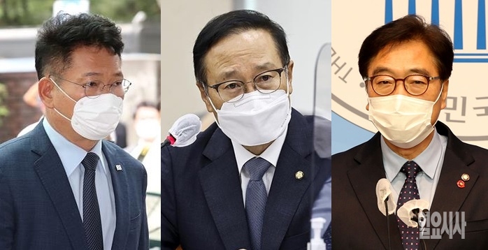 (사진 왼쪽부터)송영길·홍영표·우원식 더불어민주당 의원 ⓒ고성준 기자 ▲ (사진 왼쪽부터)송영길·홍영표·우원식 더불어민주당 의원