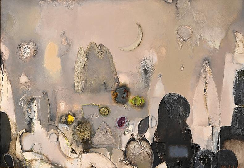 달, 산, 여인, 1989, 112.2x161.5cm, 캔버스에 유채 ⓒ문학진