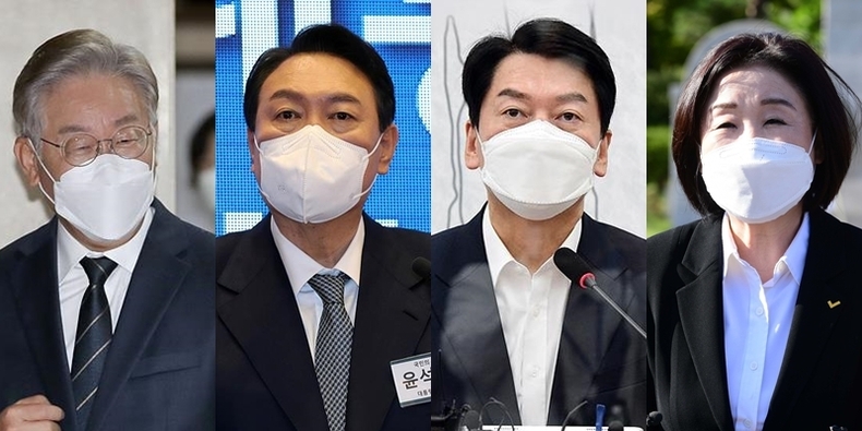 (사진 왼쪽부터)이재명(더불어민주당)·윤석열(국민의힘)·안철수(국민의당)·심상정(정의당) 대선후보 ⓒ고성준·박성원 기자