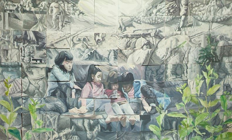 Stuffed Zeit (90 pieces), 239x393cm, Oil on paper, 2022 ⓒ양경렬