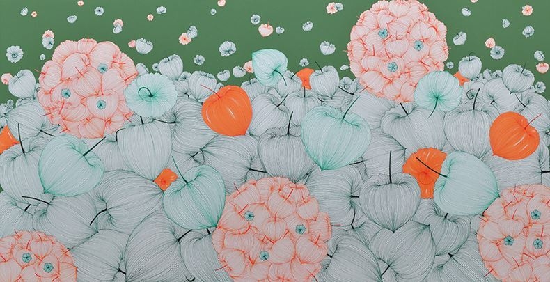Good Luck in 꽈리23-39, 74×140cm, 장지에 주묵, 피그먼트잉크, 과슈, 2023 ⓒ이애리