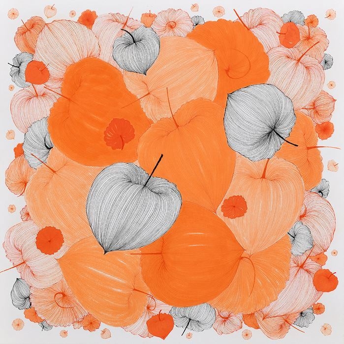 Good Luck in 꽈리23-31, 73×73cm, 장지에 주묵, 수묵, 2023 ⓒ이애리
