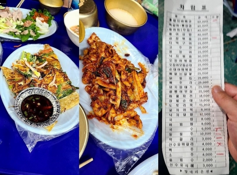 전북 남원 춘향제 야시장의 한 음식점서 판매 중이라는 해물파전, 곱창볶음, 메뉴 가격표 ⓒ보배드림