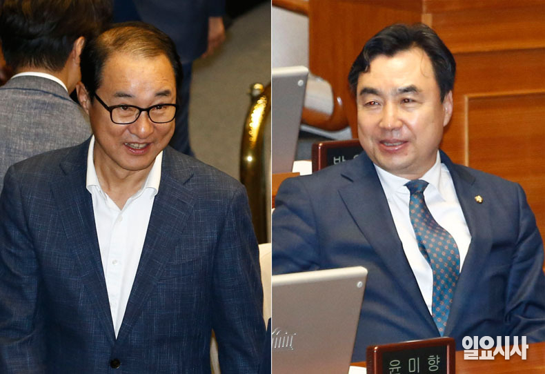 본회의에서 윤관석·이성만 의원이 활짝 웃고 있다. 최근 두 의원에 대한 체포동의안이 부결된 바 있다.