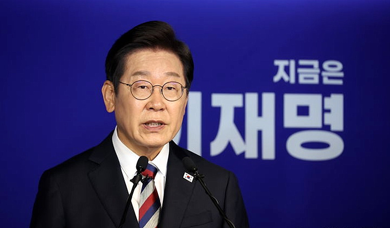 이재명 더불어민주당 대선후보가 지난 25일, 서울 여의도 당사서 기자간담회를 하고 있다. ⓒ뉴시스