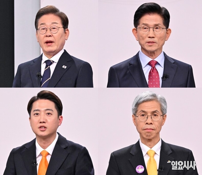 지난 18일 서울 마포구 SBS프리즘타워서 열린 중앙선거방송토론위원회 주관 제21대 대통령선거 후보자 토론회서 발언 중인 대선후보들. 사진은 위 좌측부터 이재명 더불어민주당 후보, 김문수 국민의힘 후보, 아래 좌측부터 이준석 개혁신당 후보, 권영국 민주노동당 후보(기호 순) ⓒ국회사진기자단
