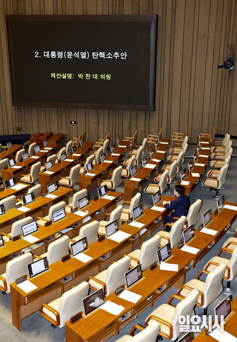 안 혁신위원장이 지난해 12월7일, 서울 여의도 국회에서 윤석열 전 대통령에 대한 탄핵소추안 표결을 앞두고 자리에 착석해 있다. ⓒ고성준 기자<br>
