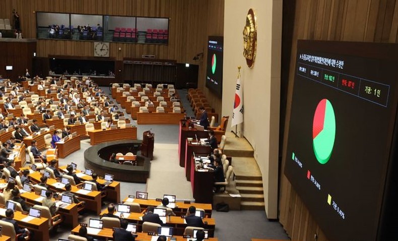 지난 4일, 서울 여의도 국회 제3차 본회의에서 초·중등교육법 일부개정 법률안에 대한 표결이 진행되고 있다. ⓒ뉴시스