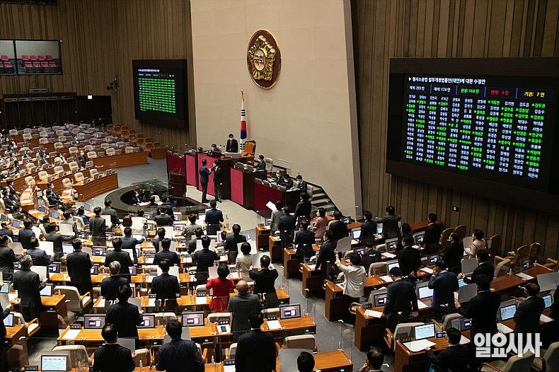 지난 2022년 5월3일, 국회 본회의에서 국민의힘 의원들이 항의하는 가운데 검수완박(검찰 수사권 완전 박탈) 두번째 법안인 형사소송법 개정안에 대한 표결을 진행하고 있다. ⓒ고성준 기자