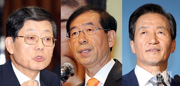 김황식 전 국무총리, 박원순 서울시장, 정몽준 새누리당 의원 (사진 왼쪽부터)