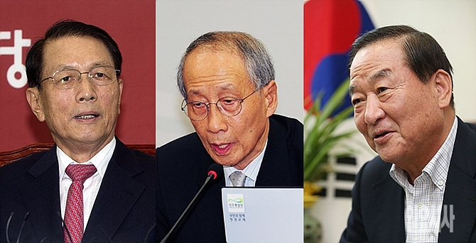 김기춘 청와대 비서실장, 윤여준 새정치연합 의장, 새누리당 서청원 의원 (사진 왼쪽부터)
