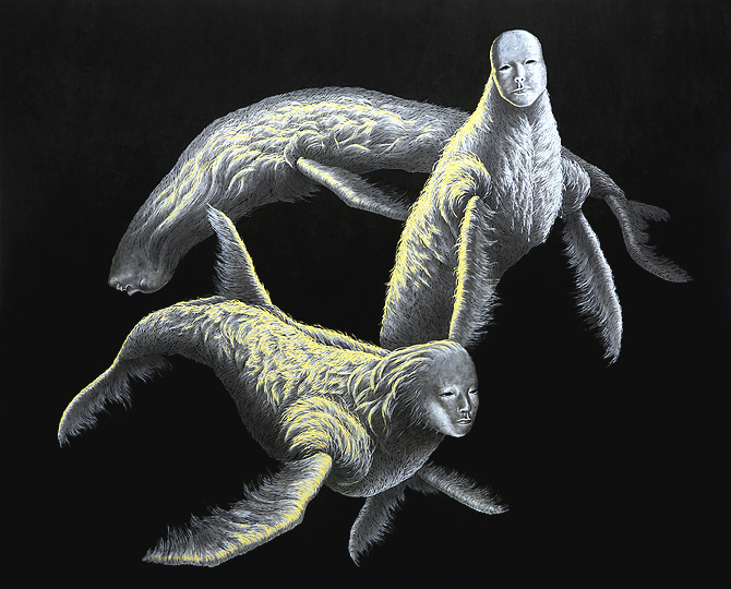 순례자(2) 한지에 먹, 과슈 채색(130×162cm)