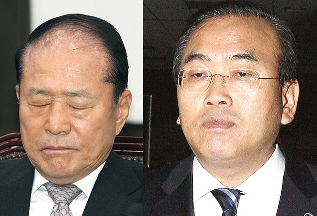 이상득 전 새누리당 의원(사진 왼쪽)과 MB정부 시절의 박영준 전 지식경제부 차관