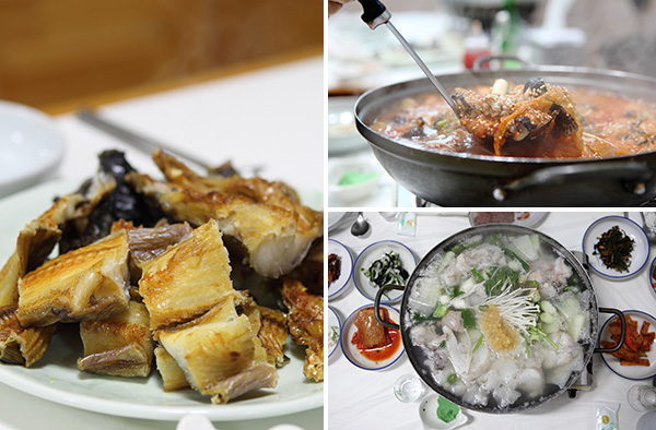 양념 없이 찐 장치 / 도치알탕 / 곰치국 (왼쪽부터 시계방향)