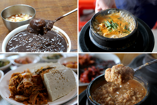 순자네죽집 팥죽 / 청국장찌개 / 손맛집의 두부김치 / 비지찌개
