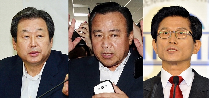 (왼쪽부터) 새누리당 김무성 대표, 이완구 총리후보자, 김문수 전 경기도지사