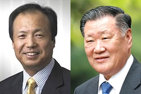 사진 왼쪽부터 신종균 삼성전자 정보통신·모바일부문 사장, 정몽구 현대자동차그룹 회장