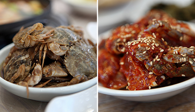 달짝지근하고 짭조름한 돌게장 / 매콤하게 무친 양념돌게장