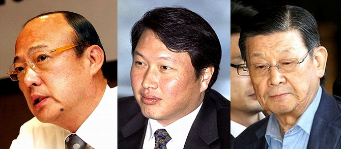 (왼쪽부터) 김승연 한화그룹 회장, 최태원 SK 회장, 구자원 LIG 회장