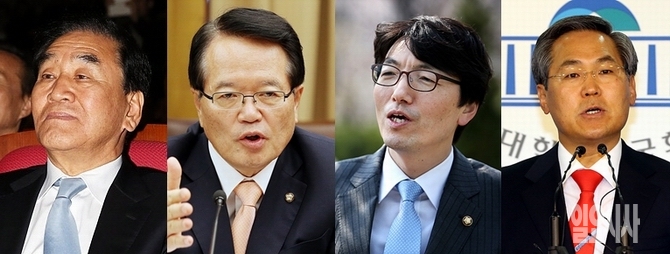 (왼쪽부터) '개헌전도사' 새누리당 이재오 의원, 정의화 국회의장, 정의당 서기호 의원, 새정치민주연합 우윤근 의원