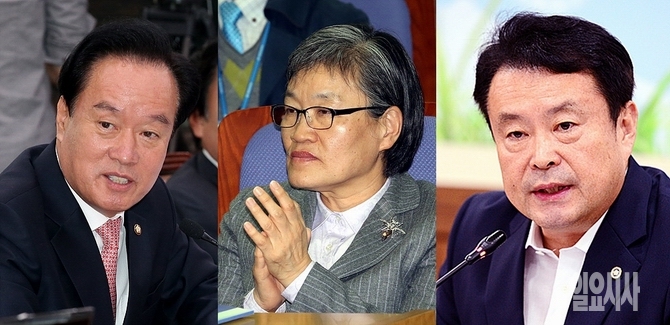 (사진 왼쪽부터) 이병석 정치개혁특별위원장, 새누리당 이에리사 의원, 김대년 선거구획정위원장