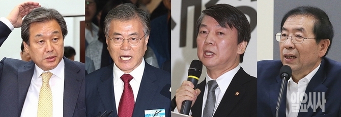 (사진 왼쪽부터) 새누리당 김무성 대표, 새정치민주연합 문재인 대표, 안철수 새정치민주연합 전 공동대표, 박원순 서울시장