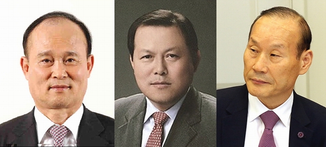 (사진 왼쪽부터) 이채욱 CJ부회장, 황각규 롯데쇼핑 사장, 최병오 형지그룹 회장