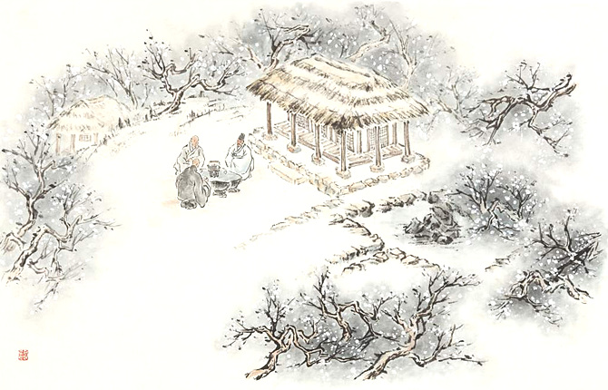 정약용과 다산초당(茶山草堂), 한지에 수묵담채, 140X290cm, 2015