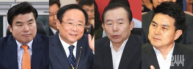 (왼쪽부터) 원유철 새누리당 원내대표, 이주영 전 해양수산부장관, 이인제·김태호 최고위원