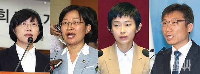 (왼쪽부터) 이정희 전 통합진보당 대표, 김미희·김재연·이상규 전 통합진보당 의원