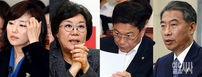 (사진 왼쪽부터) 조윤선 전 청와대 정무수석, 이혜훈 전 새누리당 의원, 윤상직 산업통상부장관, 정종섭 행정자치부장관