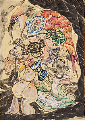 밤의 새/ 장판지에 채색/ 26.5x18.5cm/ 2015