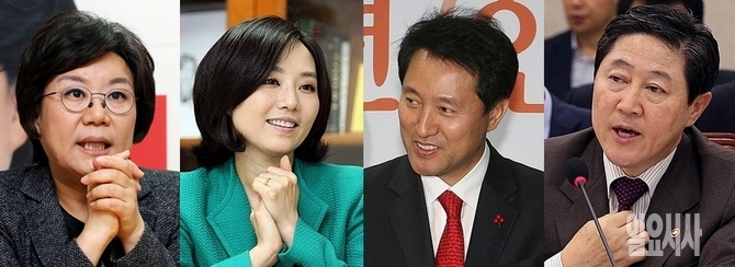 (사진 왼쪽부터) 이혜훈 전 새누리당 최고위원, 조윤선 전 청와대 정무수석, 오세훈 전 서울시장, 유기준 전 새누리당 의원