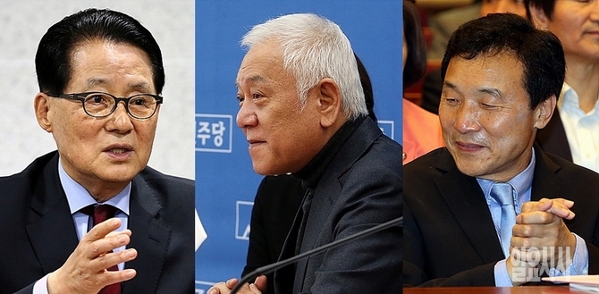 (사진 왼쪽부터) 새정치민주연합 박지원 의원, 김한길 의원, 손학규 전 상임고문