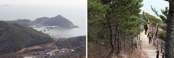 호룡곡산 조망쉼터에서 바라본 소무의도 / 무의바다 누리길의 등산객