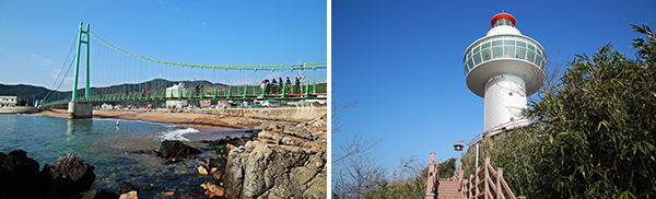 축산항 블루로드다리 / 죽도산전망대 최상층에 자리한 등대