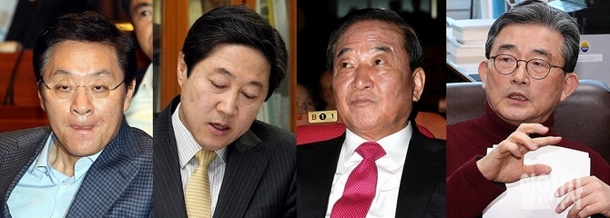 (사진 왼쪽부터) 새누리당 정두언·유기준·서청원 의원, 이한구 공천관리위원장