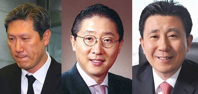 (사진 왼쪽부터) 노태우 전 대통령의 장남 노재헌씨, 박병룡 파라다이스 대표이사, 김광호 전 모나리자 회장