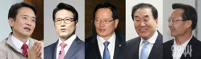 (사진 왼쪽부터) 남경필 경기도지사·정병국 새누리당 의원, 정의화 전 국회의장, 새누리당 이재오 의원, 조해진 전 새누리당 의원