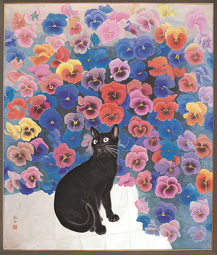 팬지와 고양이, 1976, 순지에 암채, 100.0×80.3㎝