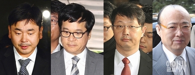(사진 왼쪽부터) 구본상 전 LIG넥스원 부회장, 이재현 CJ그룹 부회장, 최재원 SK 부회장, 김승연 한화그룹 회장