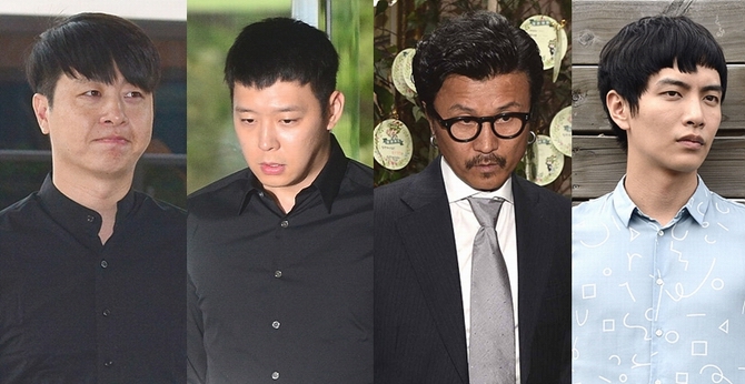 (사진 왼쪽부터) 개그맨 유상무, 가수 겸 방송인 박유천, 가수 이주노, 탤런트 이민기