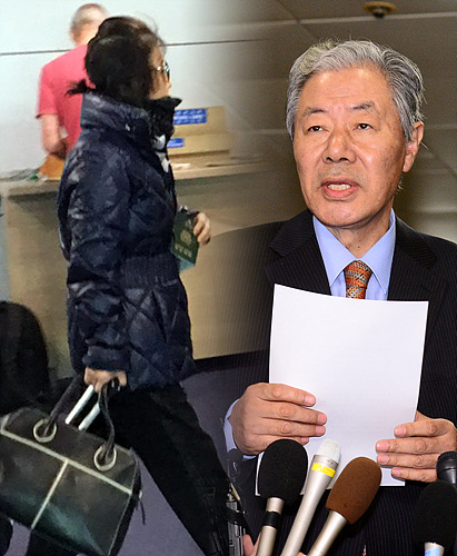 입국하는 최순실씨(좌)와 기자간담회 갖는 이경재 변호사