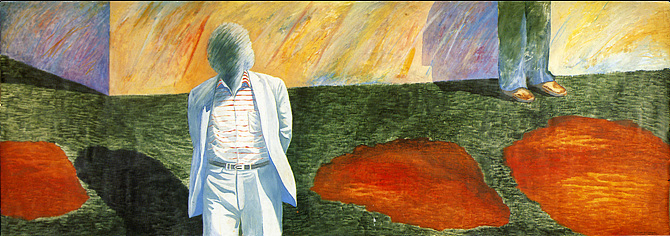 사람과 벽 8605 Man and Wall 8605, 1986, oil and color pensil on paper, 150x415cm