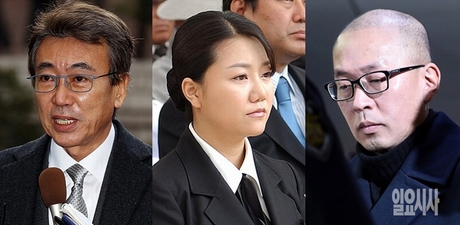 (사진 왼쪽부터) 정윤회씨, 서향희 변호사, 차은택 전 창조경제추진단장 <사진=사진공동취재단>