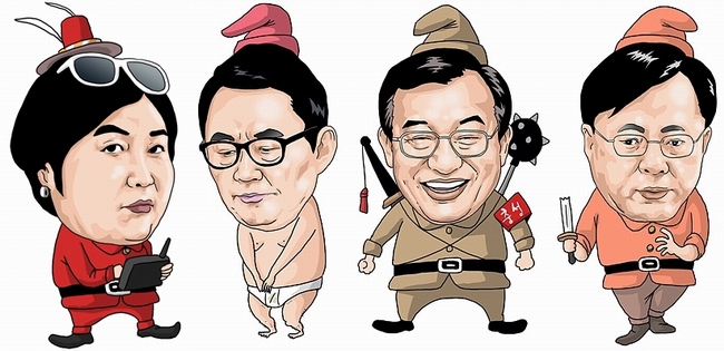 (왼쪽부터) '비선 실세' 최순실씨, 윤창중 전 청와대 대변인, 이정현 새누리당 대표, 우병우 전 청와대 민정수석